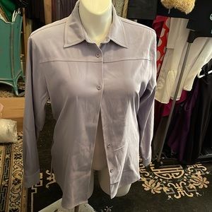 NWOT- BUTTON DOWN SHIRT  LONG SLEEVE BUTTONED CUFF-Polyester/Spandex blue/gray